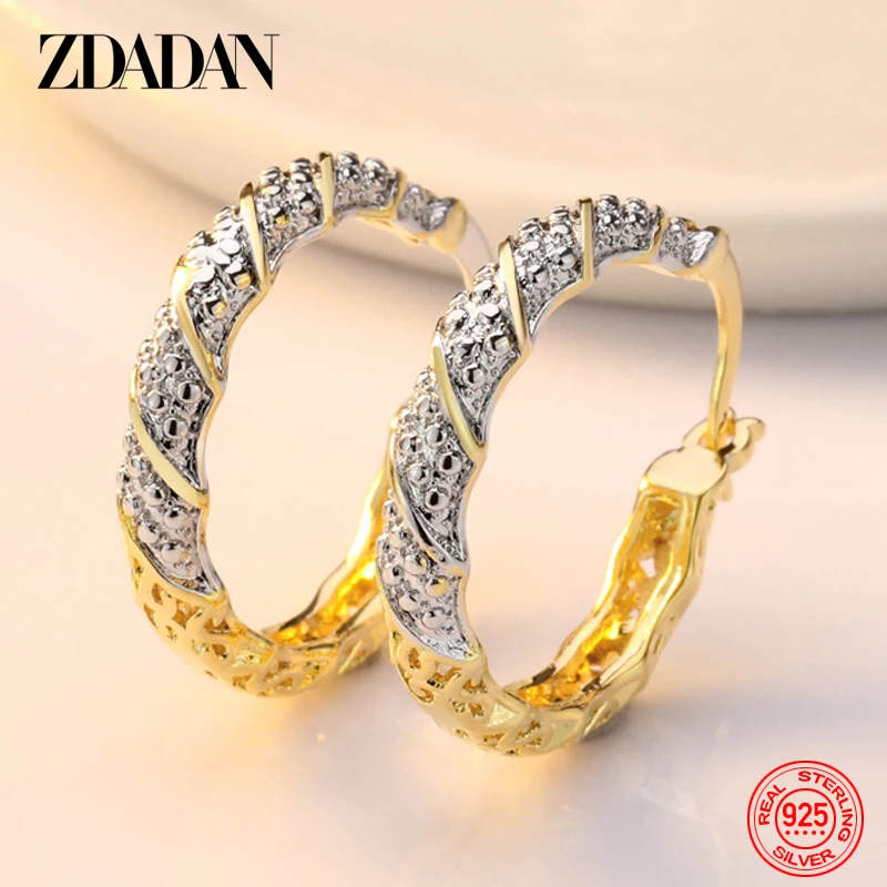 ZDADAN 925 Sterling Silver 18K Gold Hoop Earring For Women Fashion Wedding Jewelry Gift Accessories