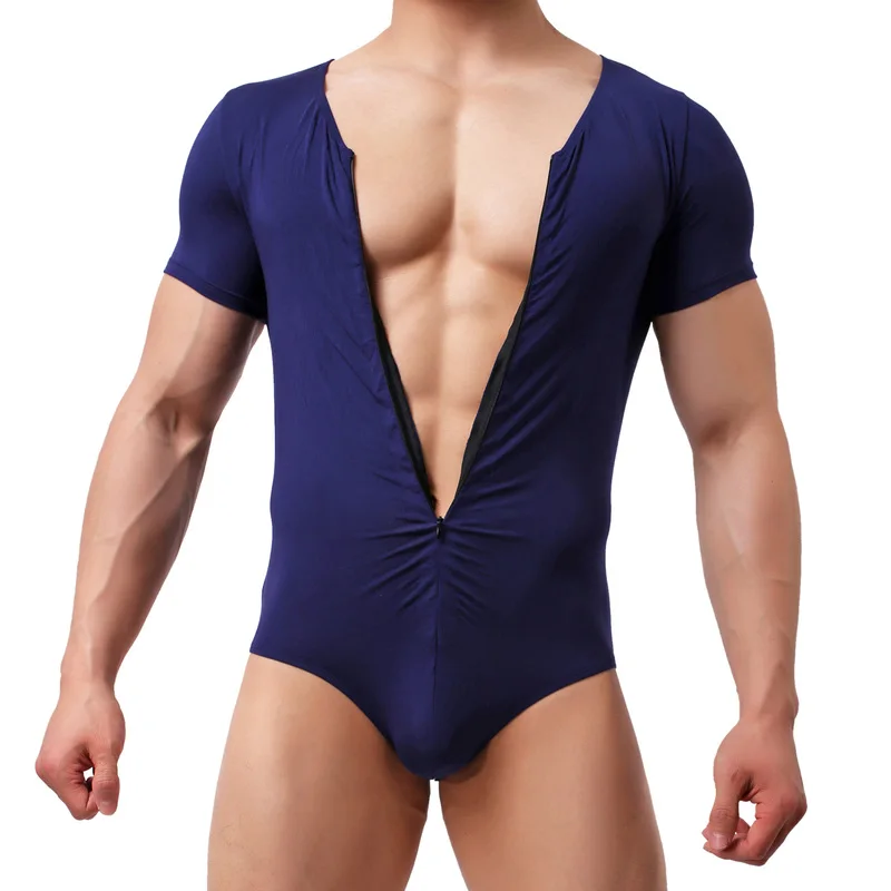 KUDYZON Men Slim Body Bodybuilding Undershirts Corset Modal Bodysuit One Piece Sheer Underwear Romper Sexy Fitness Shapewear