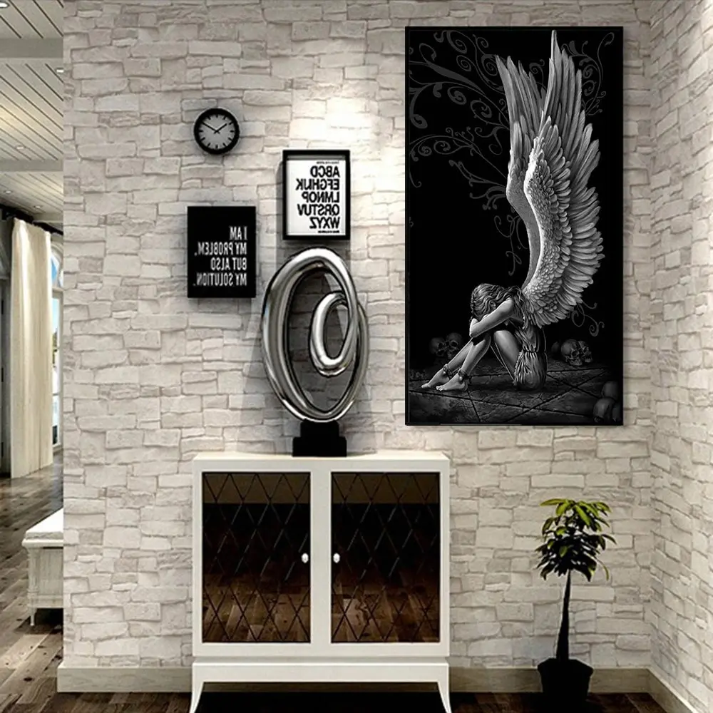 Wang art Angels Demons Wing Girl Canvas Painting Wall Art Poster Prints Picture Cuadros For Living Room Bedroom Home Decor