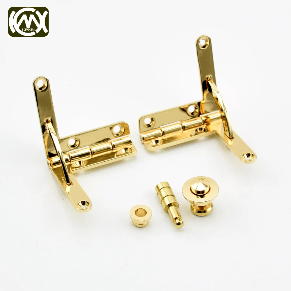 1set(2hinges and 1button lock) KIMXIN In stock High quality 18k golden zinc alloy watchcase combination hinge and lock hardware