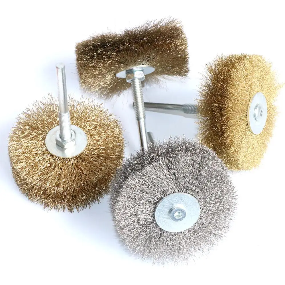 1Pc 80mm Stainless Steel Wire Abrasive Brush Brass wire Wheel Polishing Grinding Brush For Wood Metal 1/4\