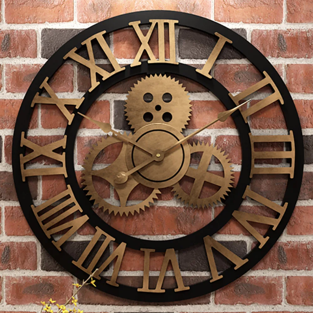 Gear Large Wall Clock Modern Design Clocks Quartz Time Mute Watch Wooden  Decor 3D Vintage Horloge Saat