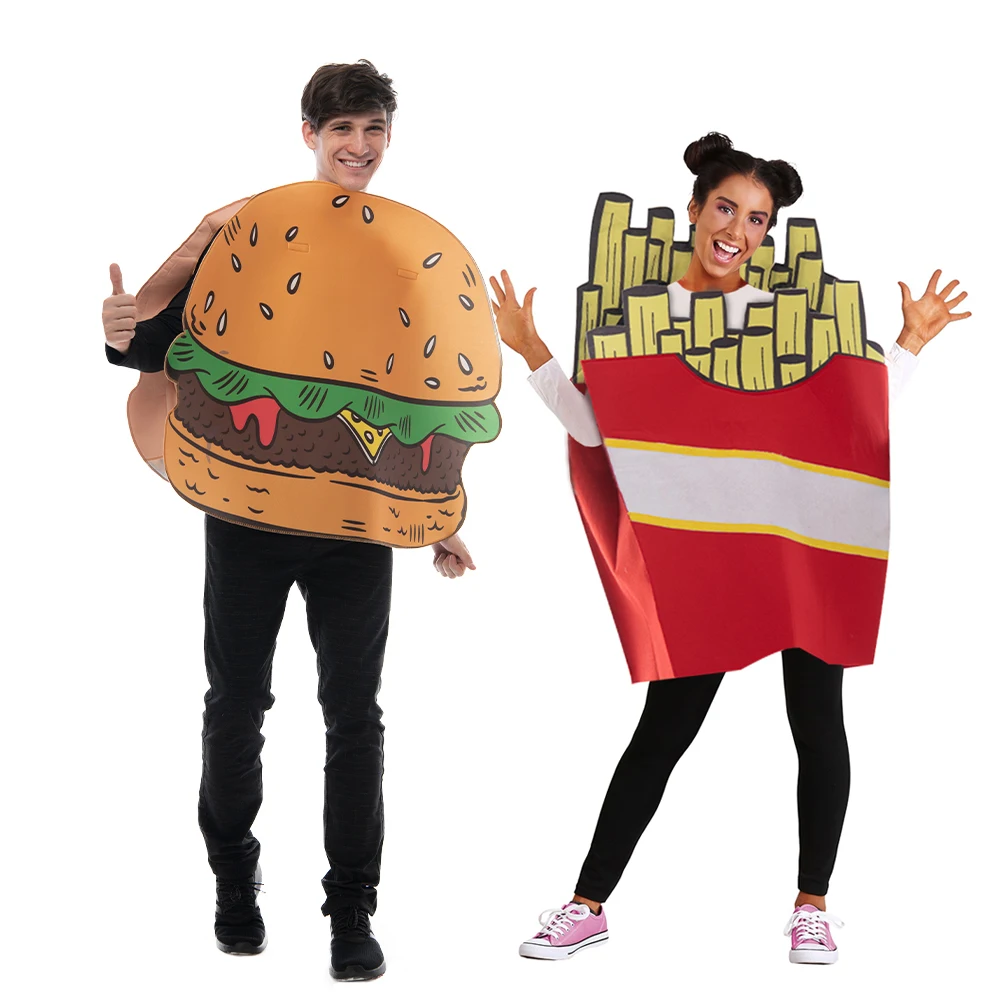 Carnival Funny Adult Hamburger And French Fry Chips Costume Couples Street Food Cosplay Outfit Birthday Party Purim Fancy Dres