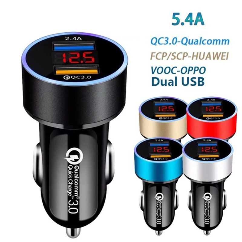 

Dual USB Fast Car Charger LCD Display 3.0 Quick Charge Power Auto USB Adapter For Xiaomi Huawei P30 P20 USB Charger Iphone 12 Xs