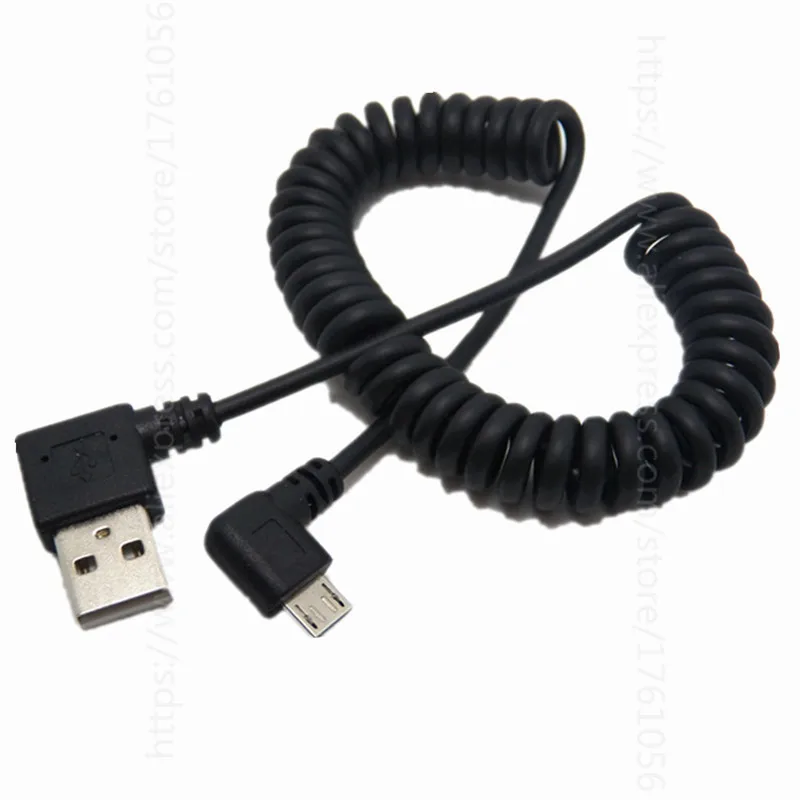 USB 2.0 - Micro-USB to USB Coiled Cable High-Speed A Male to Micro B - Black Right Angle Charging data Cable