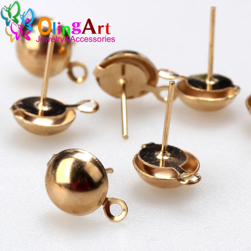 Olingart 50pcs 5/6/8mm Gold Silver plated Stud Earring Blank Base Fit Cabochon Settings Ear Post Earring DIY Jewelry Making