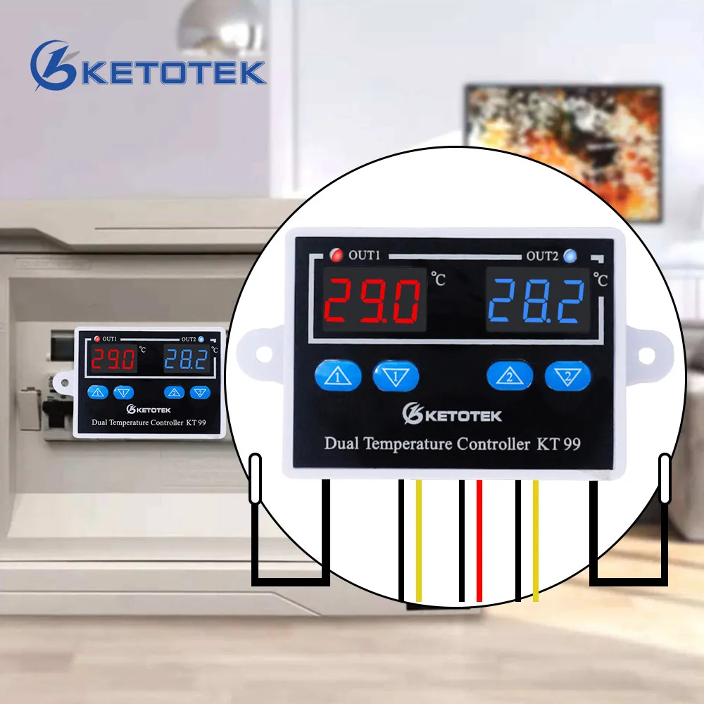 Digital Thermostat Regulator KT99 10A Direct Output Temperature Controller LED Display Heating Cooling Control Switch