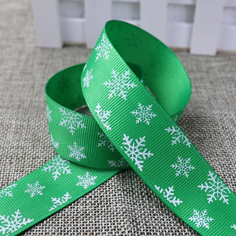 25mm 5 Yards Snowflake Pattern Christmas Ribbon Grosgrain Ribbon For Christmas Wedding Party Decoration Gift Wrapping DIY Bows