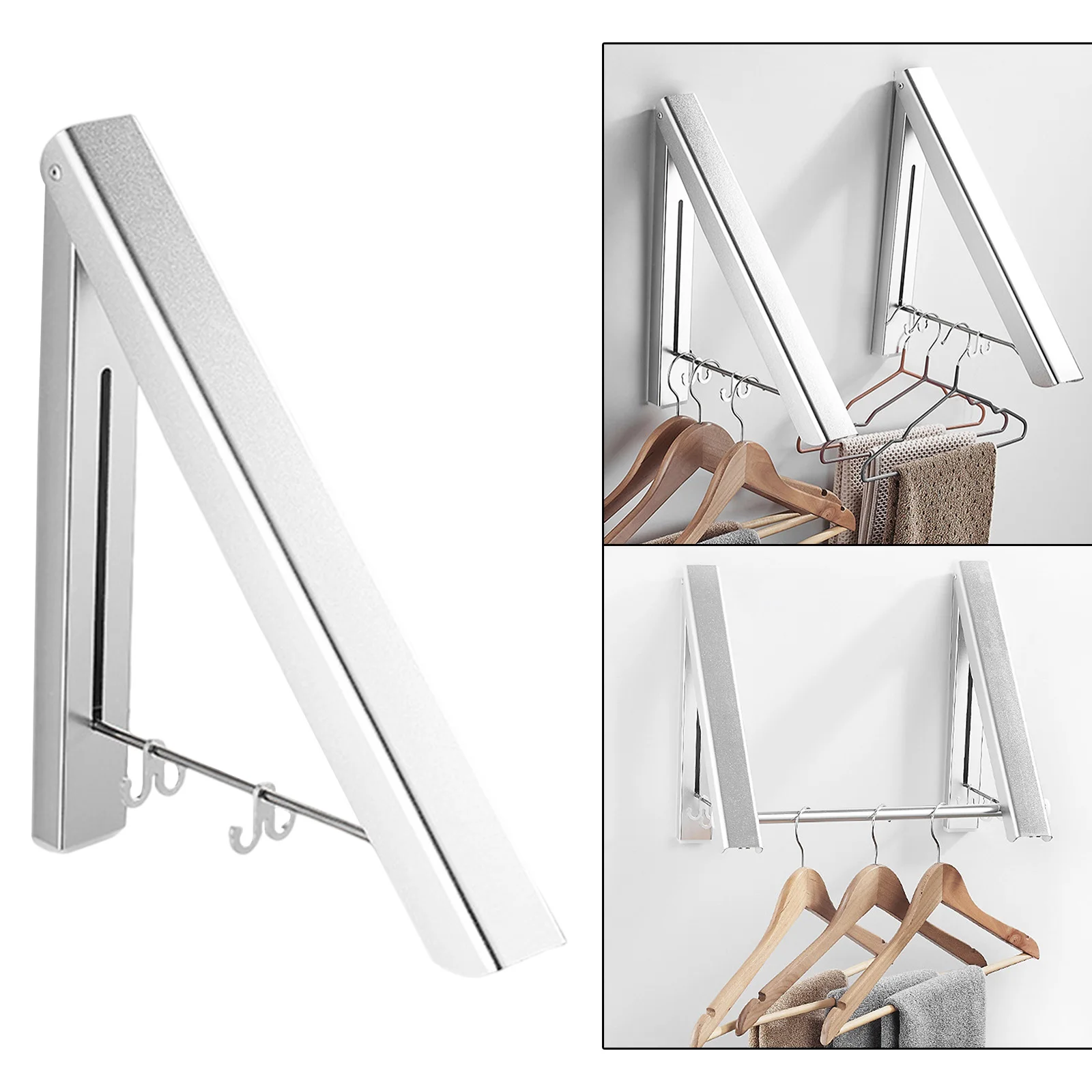 Aluminum Folding Clothes Hanger Wall Mounted Retractable Clothes Rack Hanger Rack Save Space Coat Jacket Hat Hangers