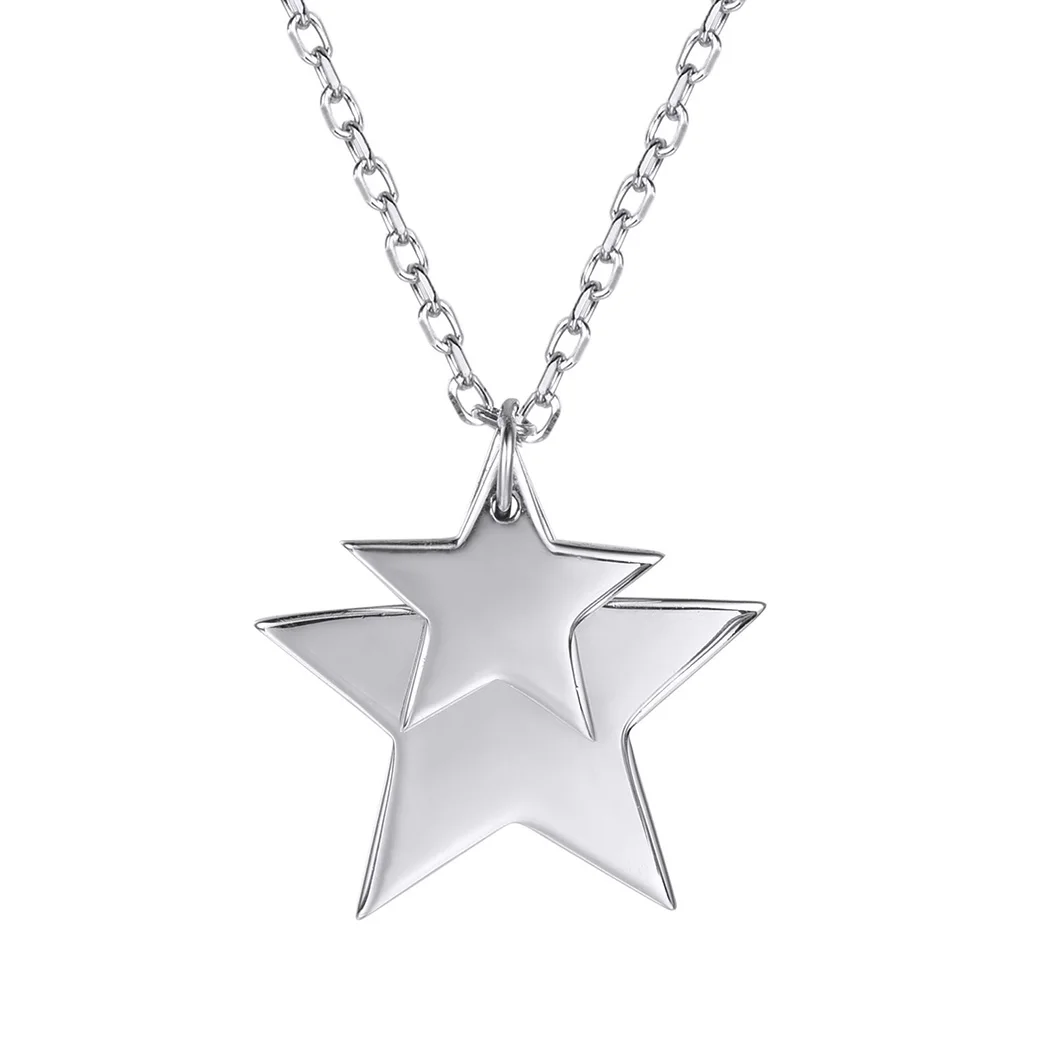 

ChainsPro 925 Sterling Silver Star Pendant Valentine's Day Gift Girl's Dainty Jewelry Double Star Necklace Women P621