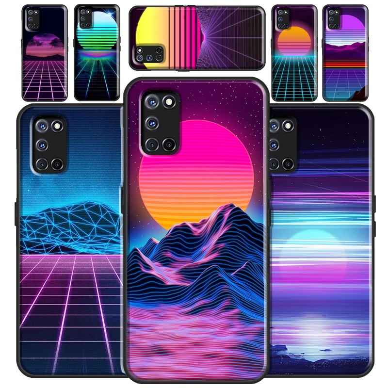 Synthwave Sun Neon 80's Case For OPPO A3S A5S A1K A52 A72 A31 A53 A9 A5 2020 A15 A83 A91 F5 Reno 4 Pro Z 2Z Coque