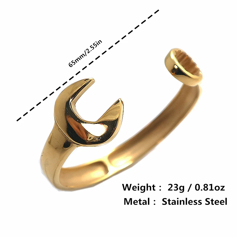 Unisex 316L Stainless Steel Cool Gold Black Color Biker Spanner Bangle