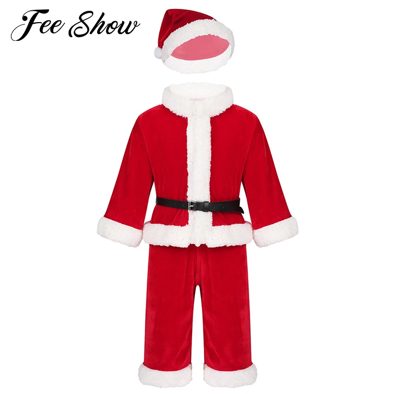 Baby Boy Christmas Xmas Cosplay Costumes Kids Christmas Clothes Set New Year Festival Santa claus Performance Clothing with Hat