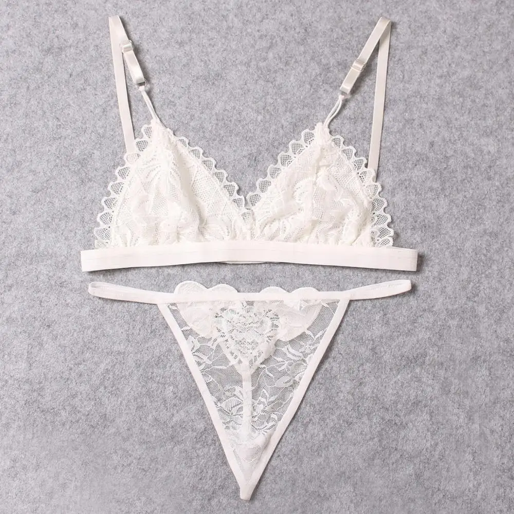 2pcs Sexy Woman Bra And Panty   Lace Bra Wire Free Bralette Lingerie Female Seamless Unpadded Transparent Brassiere bra set image 3