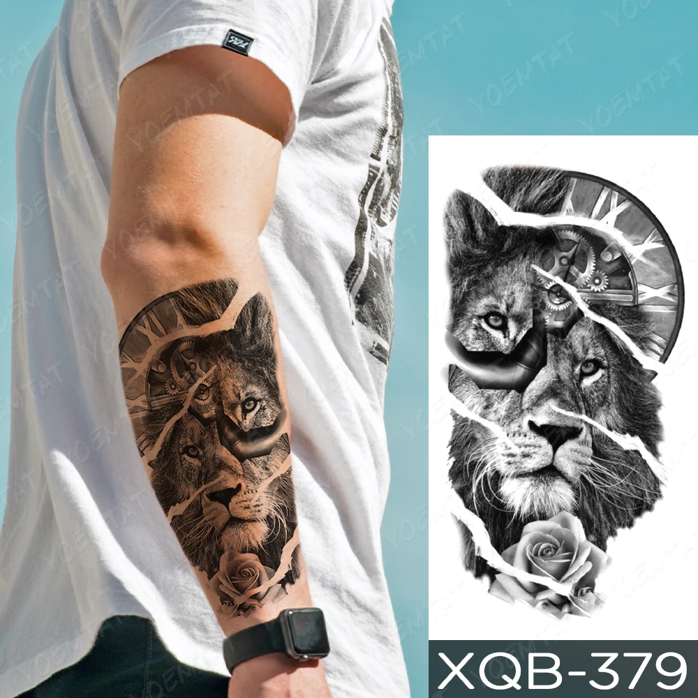 Tatuaje temporal impermeable para hombres y mujeres, pegatina de transferencia Tribal, tatuaje Flash, manga de brazo, arte corporal, tatuajes falsos, Tigre, León, Lobo,tatuaje brazo hombre,pegatinas de tatuaje