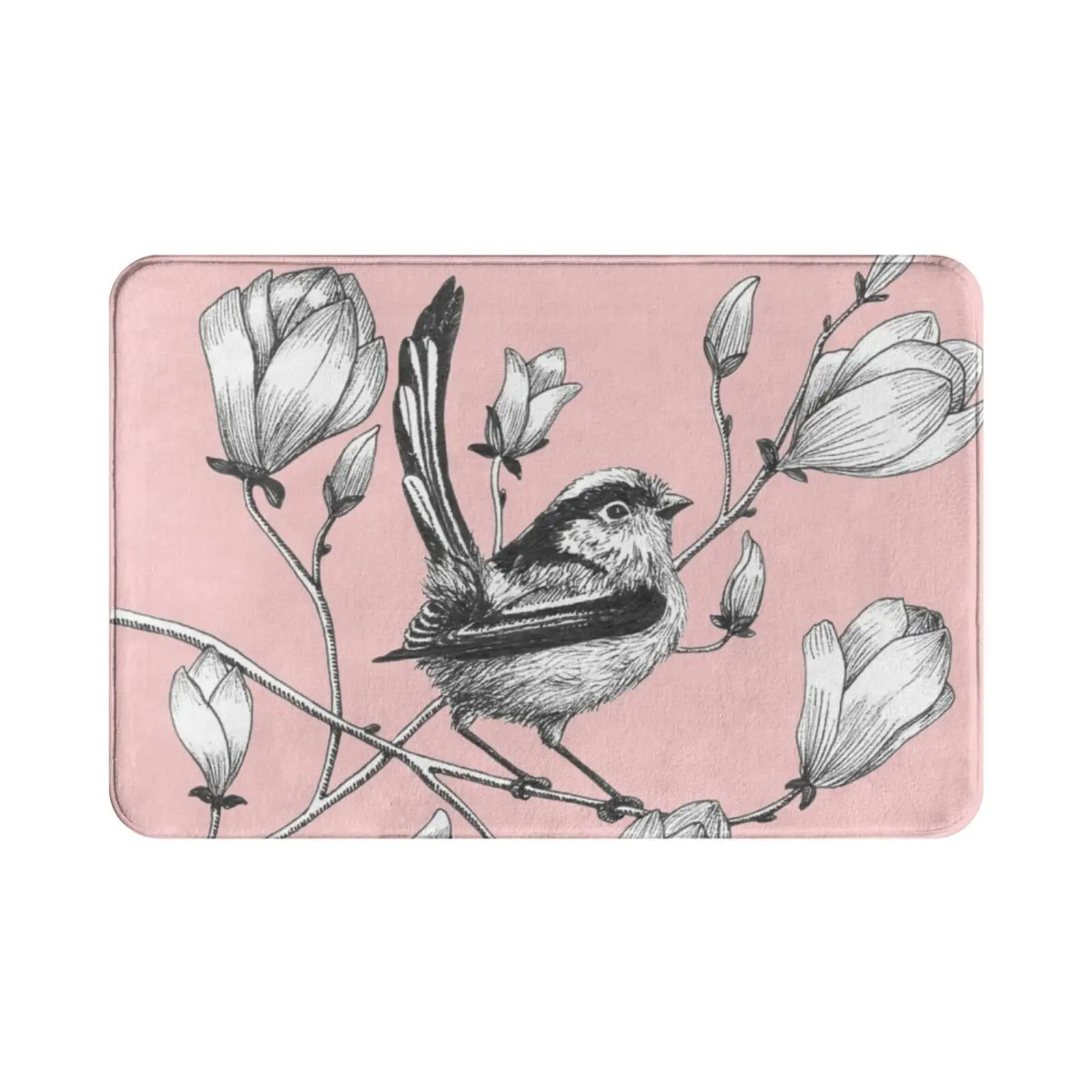 Long Tailed Tit On Magnolia Tree Carpet 2434 Carpet Bird Tailed Tit Aviary Black And White Ink-image