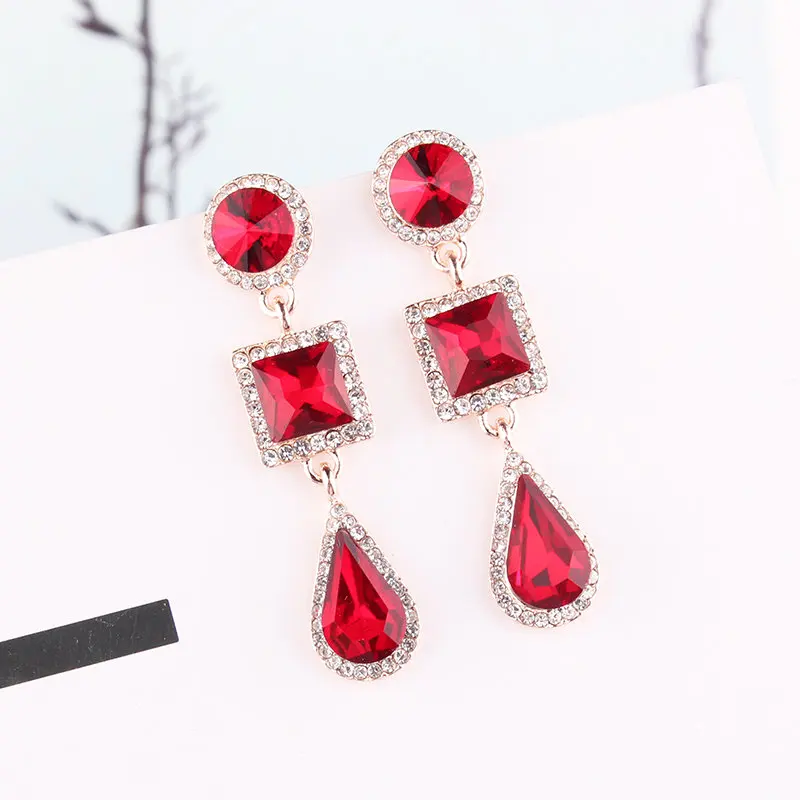 LUBOV Long Earrings White Blue Three Square CZ Stone Crystal Dangle Drop Earrings for Women Fashion Pendientes Jewelry Christmas