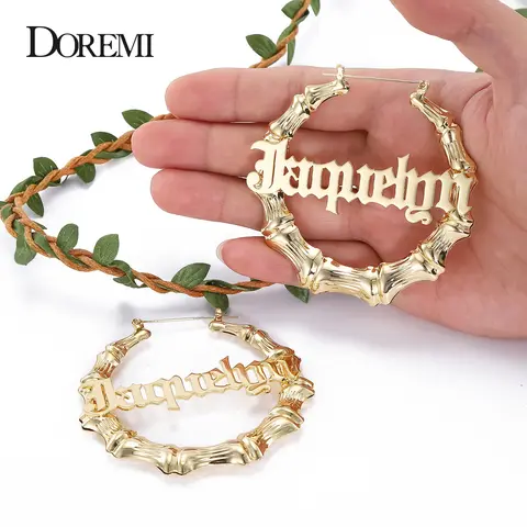DOREMI Rostfritt Stål Bambu Örhängen Anpassa Namn Örhängen Bambu Stil Anpassade Örhängen Med Uttalande Ord Nummer 6 best sales anpassa smycken - №6