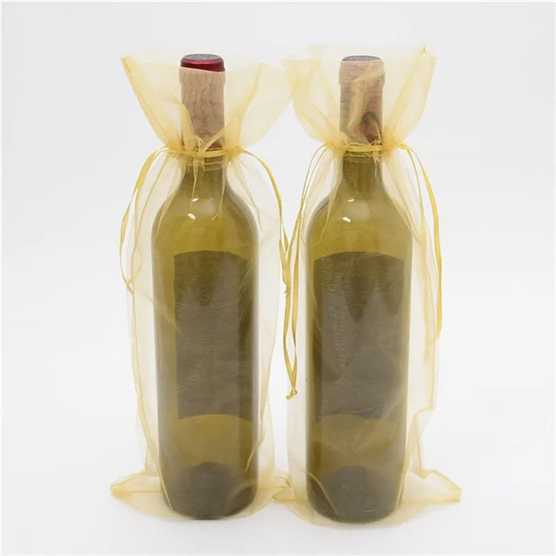 100pcs customize Organza Wine Bags Red Bottle Covers Packaging Bag Drawstring Jewelry Wedding Party Decoration Wine Gift Pouches