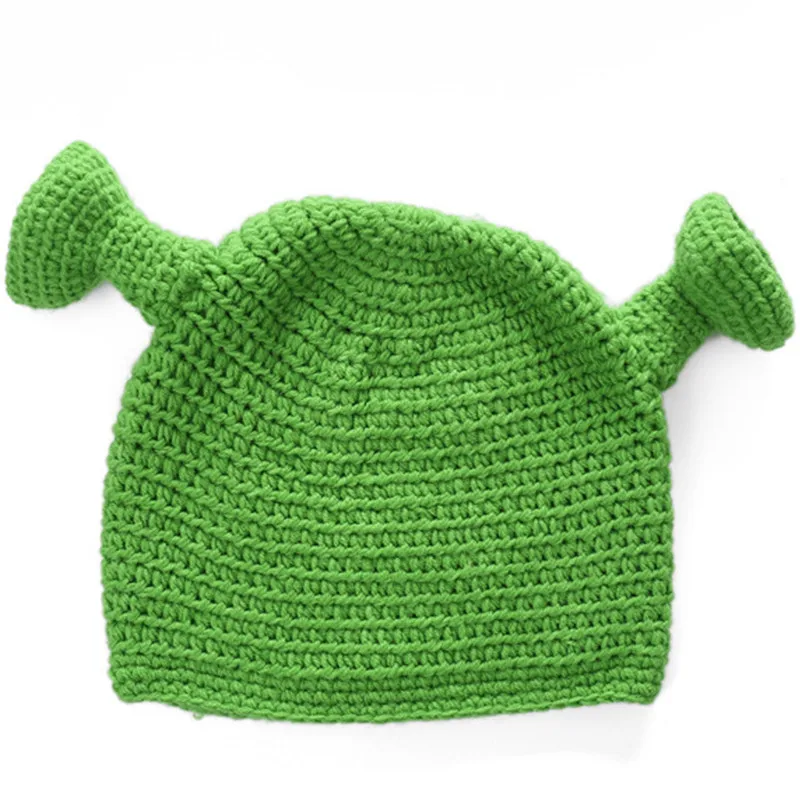 Unisex Balaclava Monster Shrek Hat Wool Winter Warm Knitted Hats  Green Funny Beanie Skullies Cap for Women Men Pure Handmade