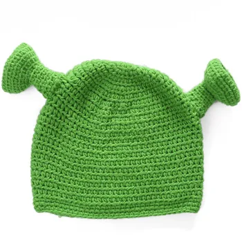 Unisex Balaclava Monster Shrek Hat Wool Winter Warm Knitted Hats Green Funny Beanie Skullies Cap for Women Men Pure Handmade