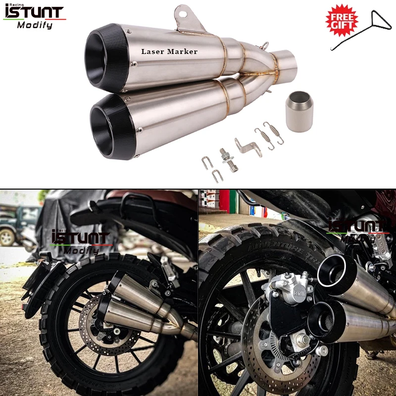 51mm Universal Motorcycle Double Hole Exhaust Muffler Escape Moto Exhaust Motocross Scooter Exhaust For Benelli BJ500 502C 752S