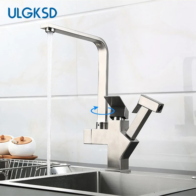 

ULGKSD Выдвижная распылительная головка с одним отверстием, крепление на палубе, никель из нержавеющей стали, кухонный смеситель для горячей и холодной воды