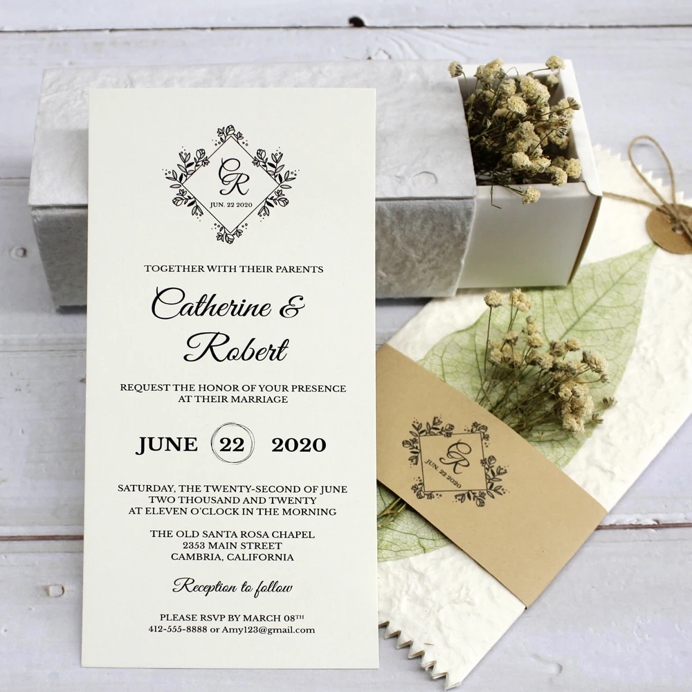 Vintage Wedding Invitations Flower Invitation Card Creative Wedding Invite With Customized Wording - Set of 50 pcs