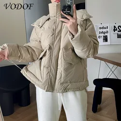 VODOF 2021 New Winter Jacket Parkas Women Cotton Jacket Hooded Parka Warm Female Cotton Padded Jacket Casual Outwear