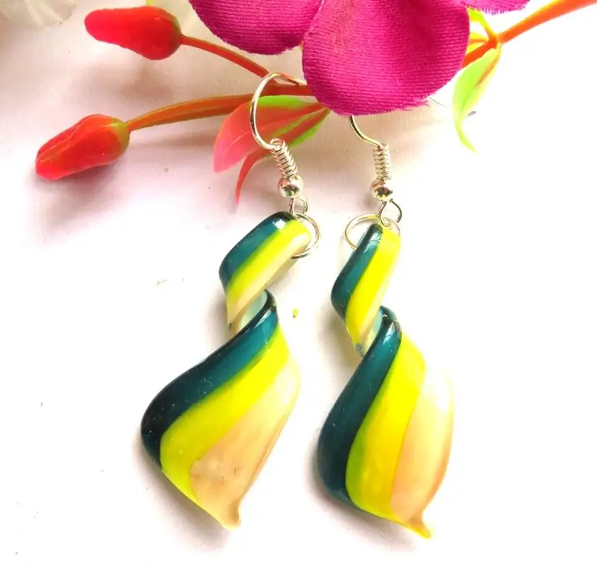 Handmade Murano Glass Earrings Women Three Mixed Color Ribbon Art Gold Foil Earrings Glass Jewelry Thanksgiving Girl Gift E04