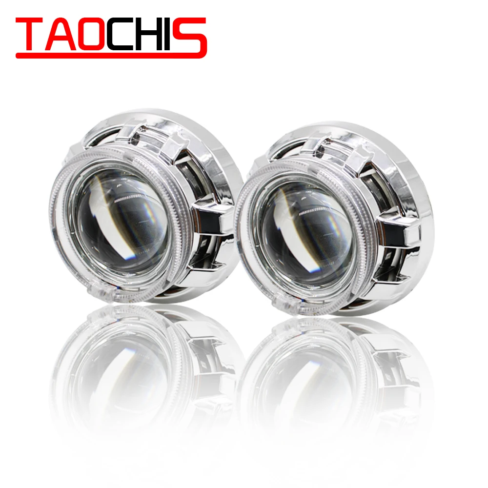 TAOCHIS APP LED Angel Devil Eyes Bi xenon Lens Projector Headlight For Car Retrofit DIY W/ Daytime Running Lights 3.0'' H4