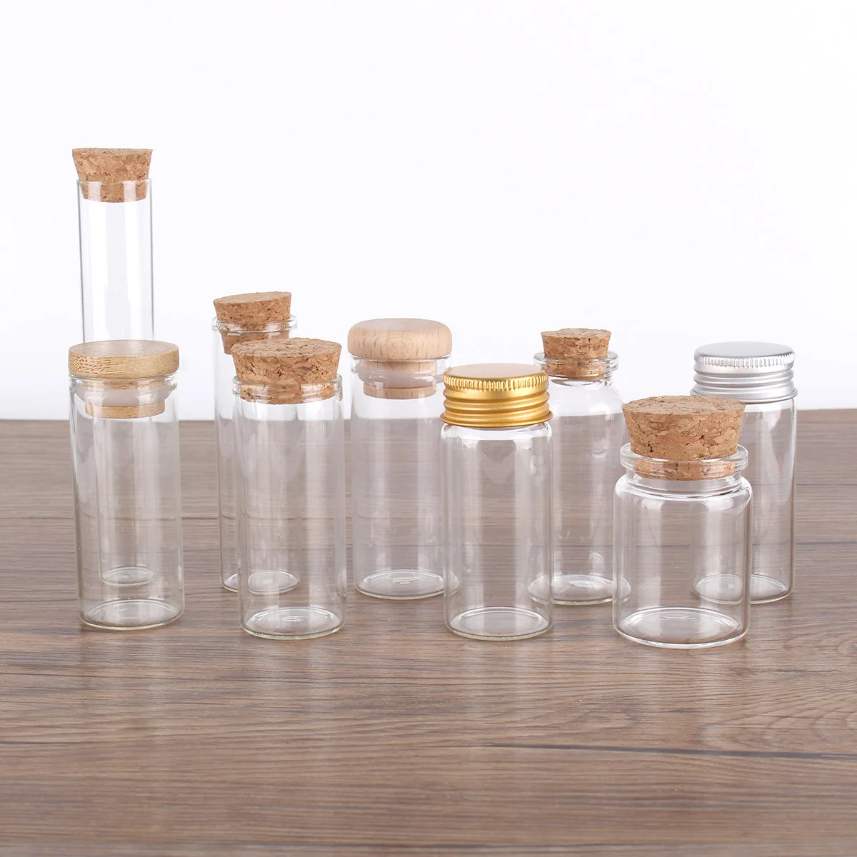 

12pcs 30ml Glass Transparent Jars with Cork Stopper Empty Potion Glass Bottles Wishing Vials for Wedding Favors 6 Stytles U-pick