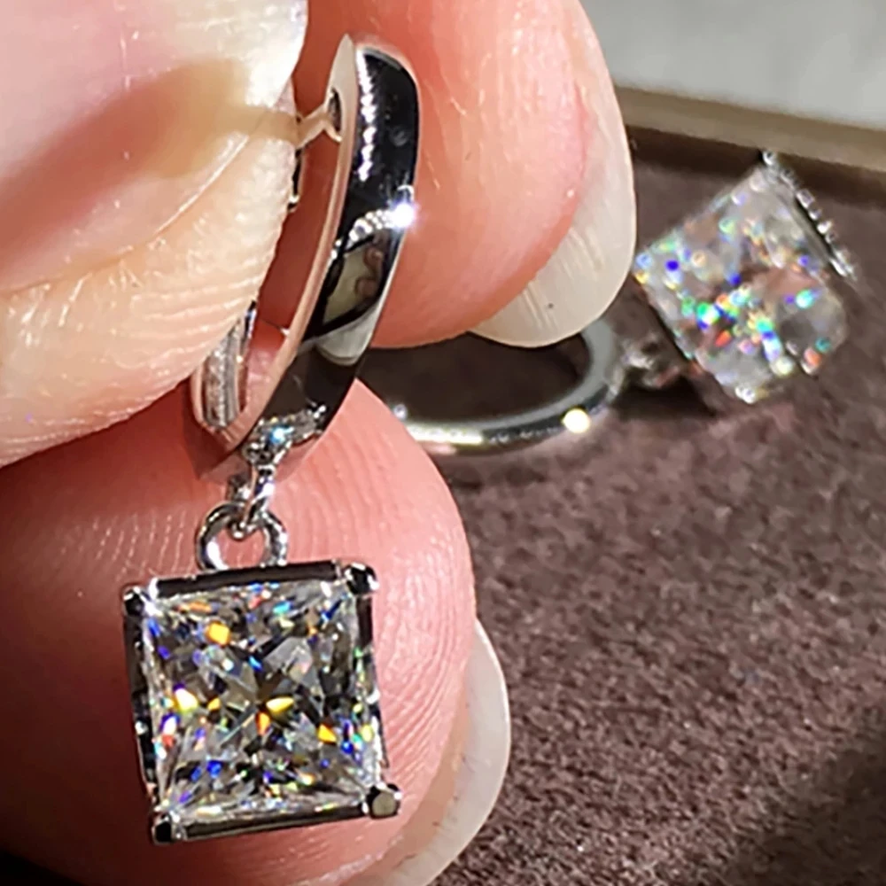 100% 14K Gold AU585 gold A pair of Earrings 2Ct 4Ct 6Ct We only sell Best color DVVS Moissanite Earrings Princess Square cut