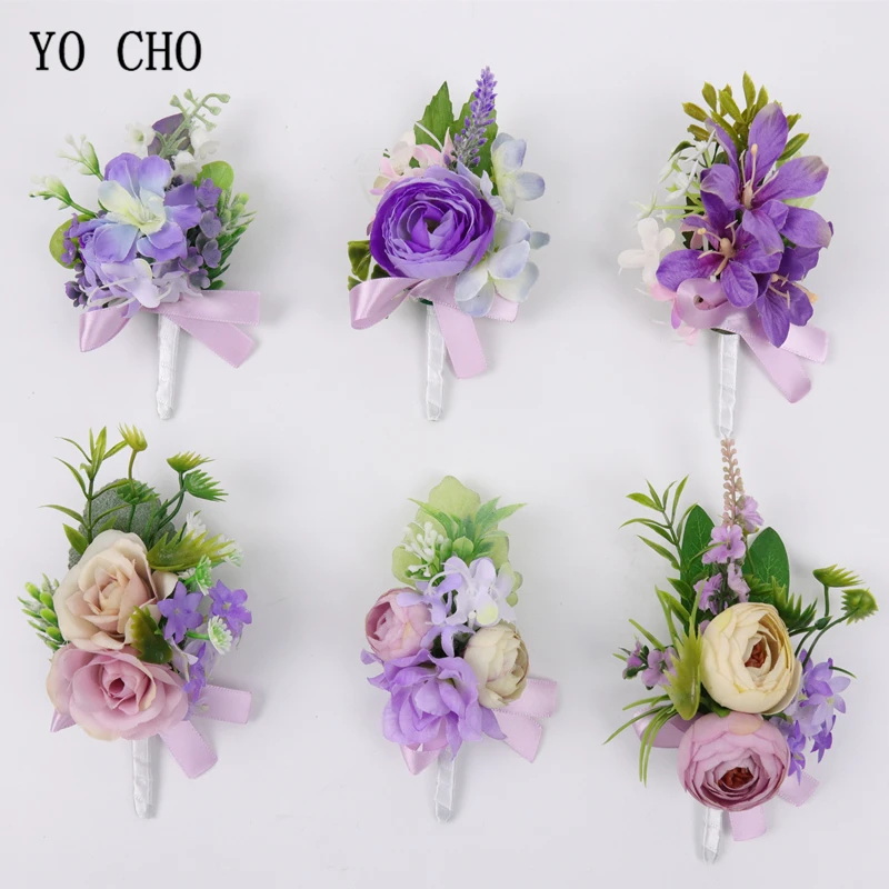 YO CHO Bruiloft Corsages En Boutonnières Hoge Kwaliteit Zijde Rose Orchidee Bloem Meisje Corsages Prom Lint Kunstmatige Pols Bloemen