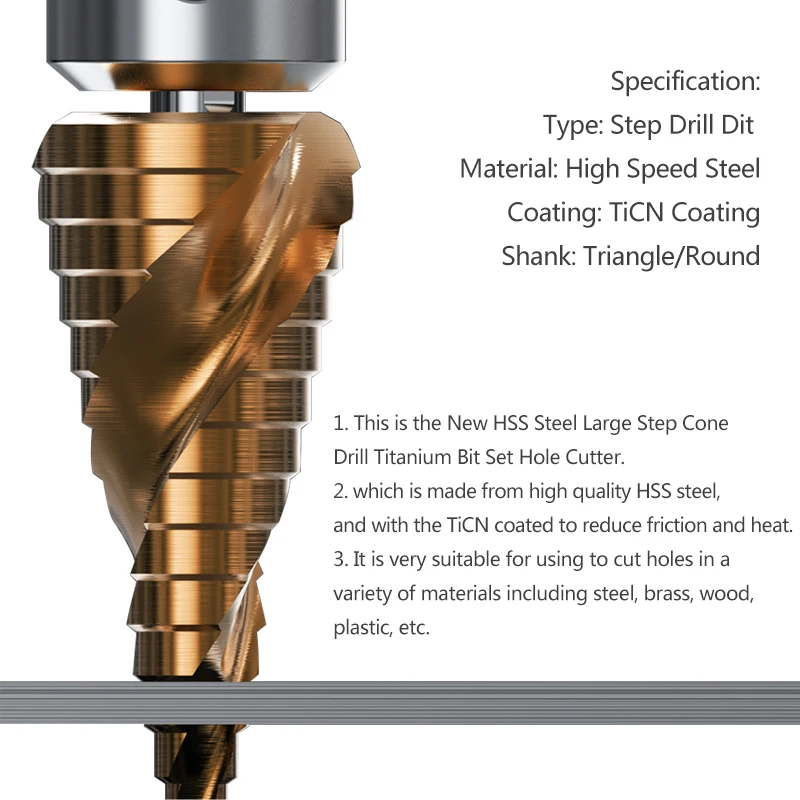 XCAN Step Drill Bit 4-12/20/32mm Wood Metal Hole Cutter TiCN Coated Step Cone Drill Bit HSS Steel Metal Core Drill Bit