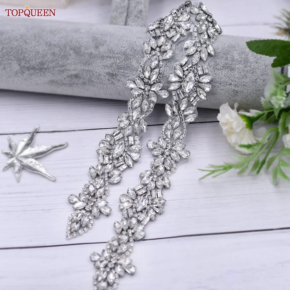 TOPQUEEN Silver Formal Dress Belt Handmade Rhinestone  Diamonds Bridal Dress Sash Applications Wedding Women'S Accessories S38
