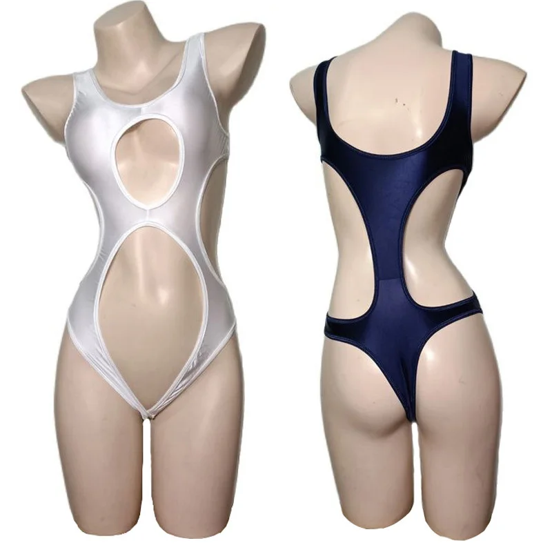 New Glossy Teddies Women Sexy Lingerie Hollow Out Crotchless High Cut Skinny Leotard Open Breast Open Crotch Bodysuit Bikini