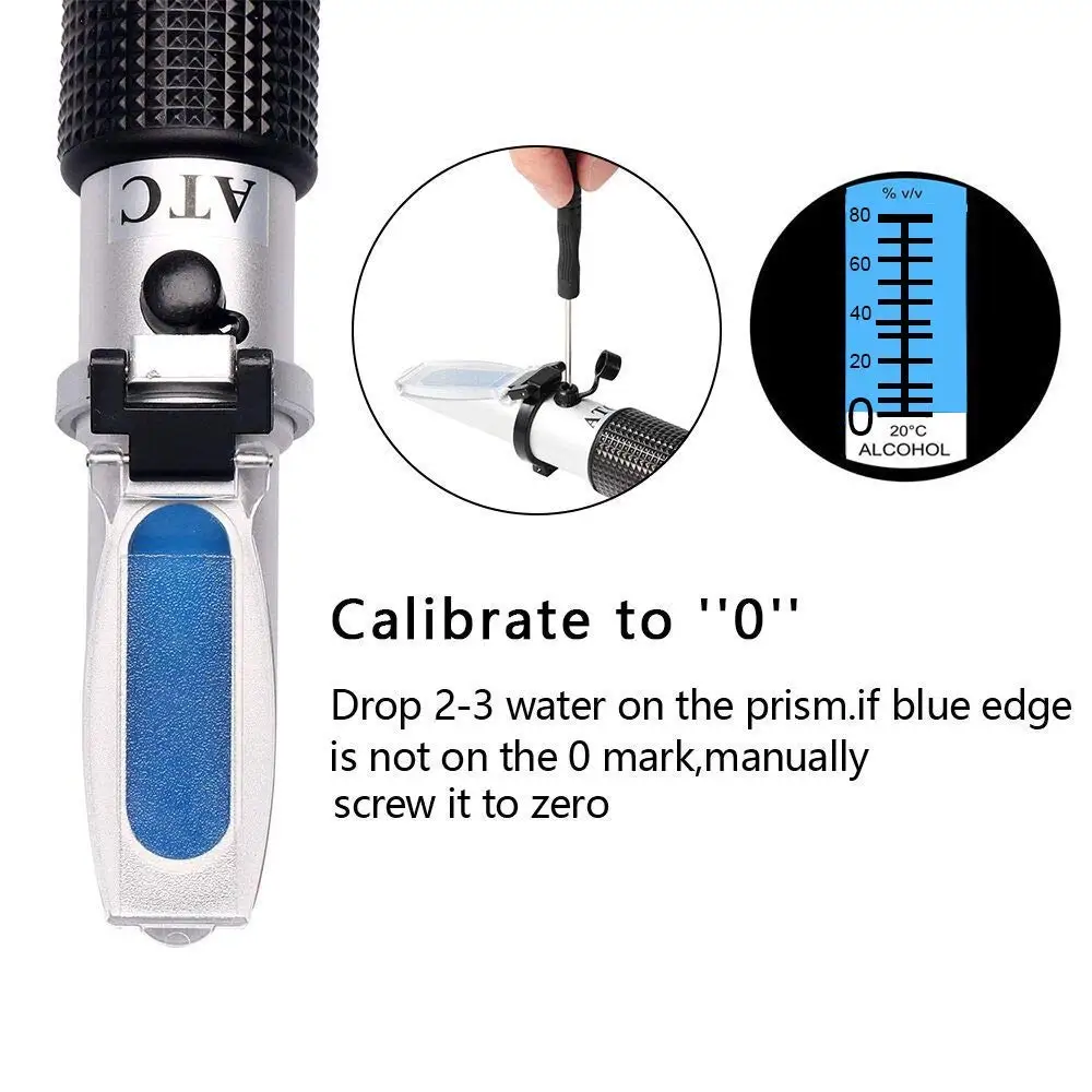 Alcohol Refractometer for Spirit Alcohol Volume Percent Measurement with Automatic Temperature Compensation (ATC), Range 0-80% v