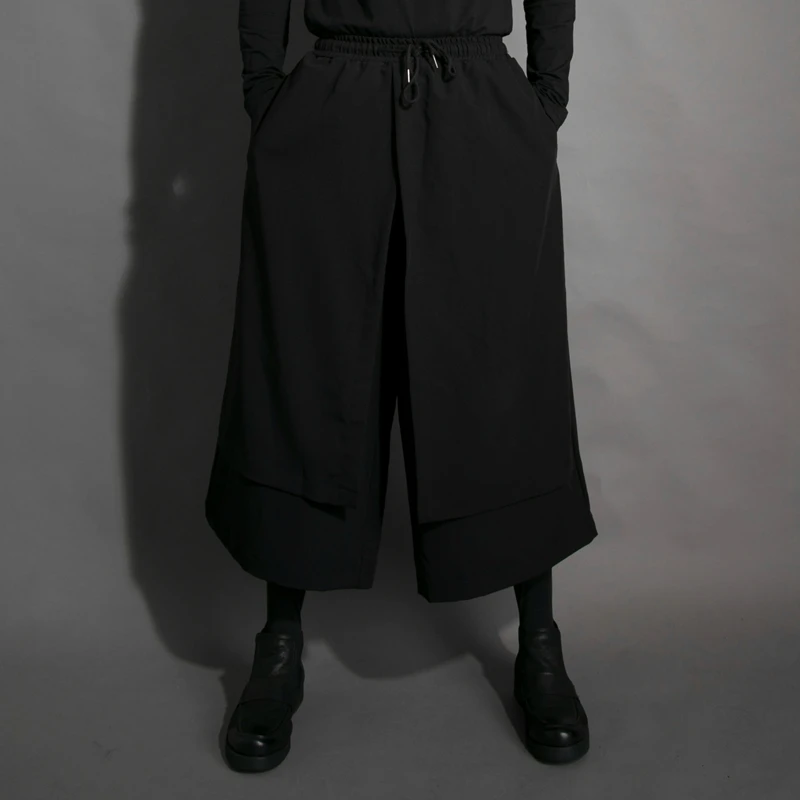 

Dark wind personality nightclub outfit trendy men's skirt pants loose wide-leg pants double-layer design casual nine-point pants