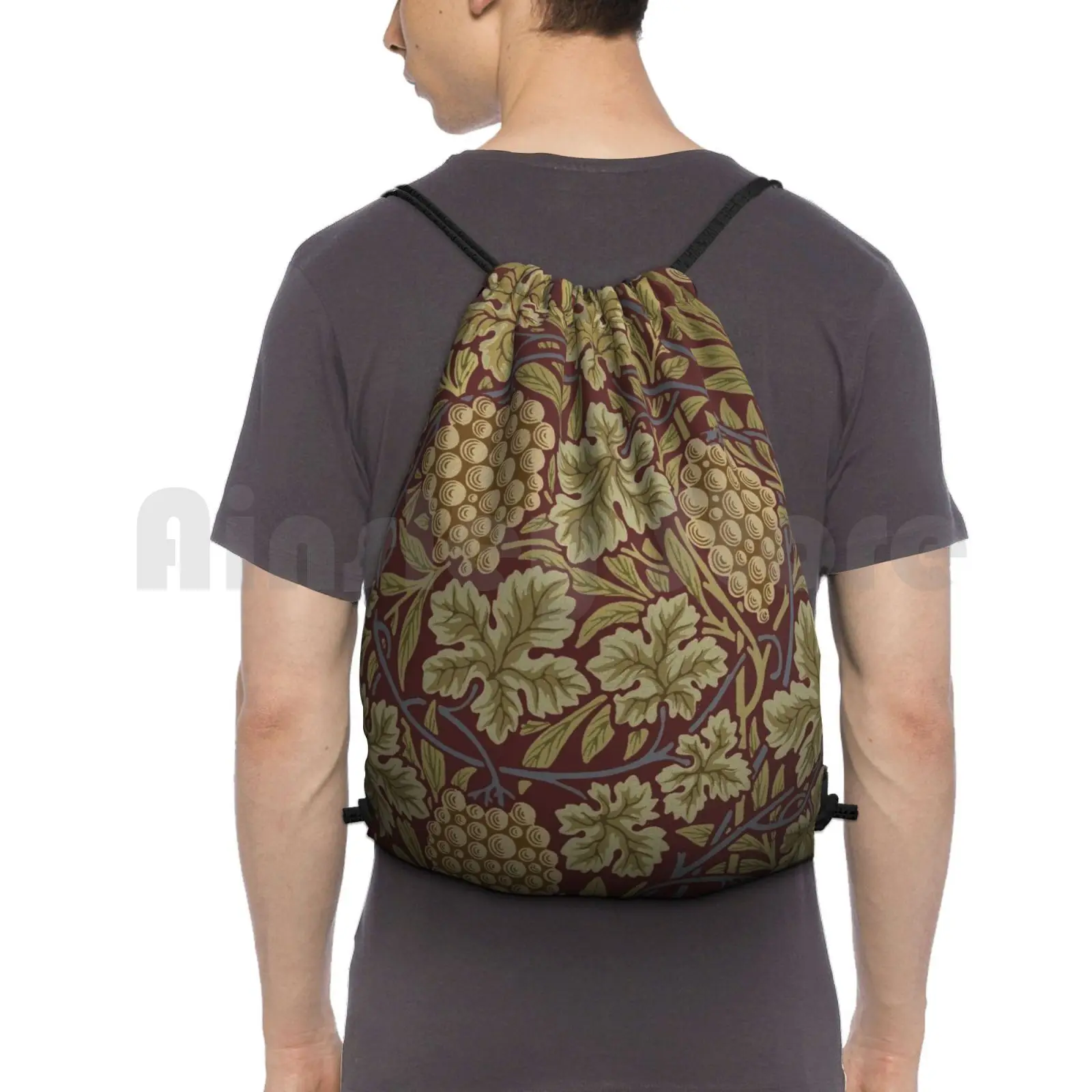 William Morris Vintage Grape Wallpaper Pattern Backpack Drawstring Bag Riding Climbing Gym Bag William Morris Morris Vintage