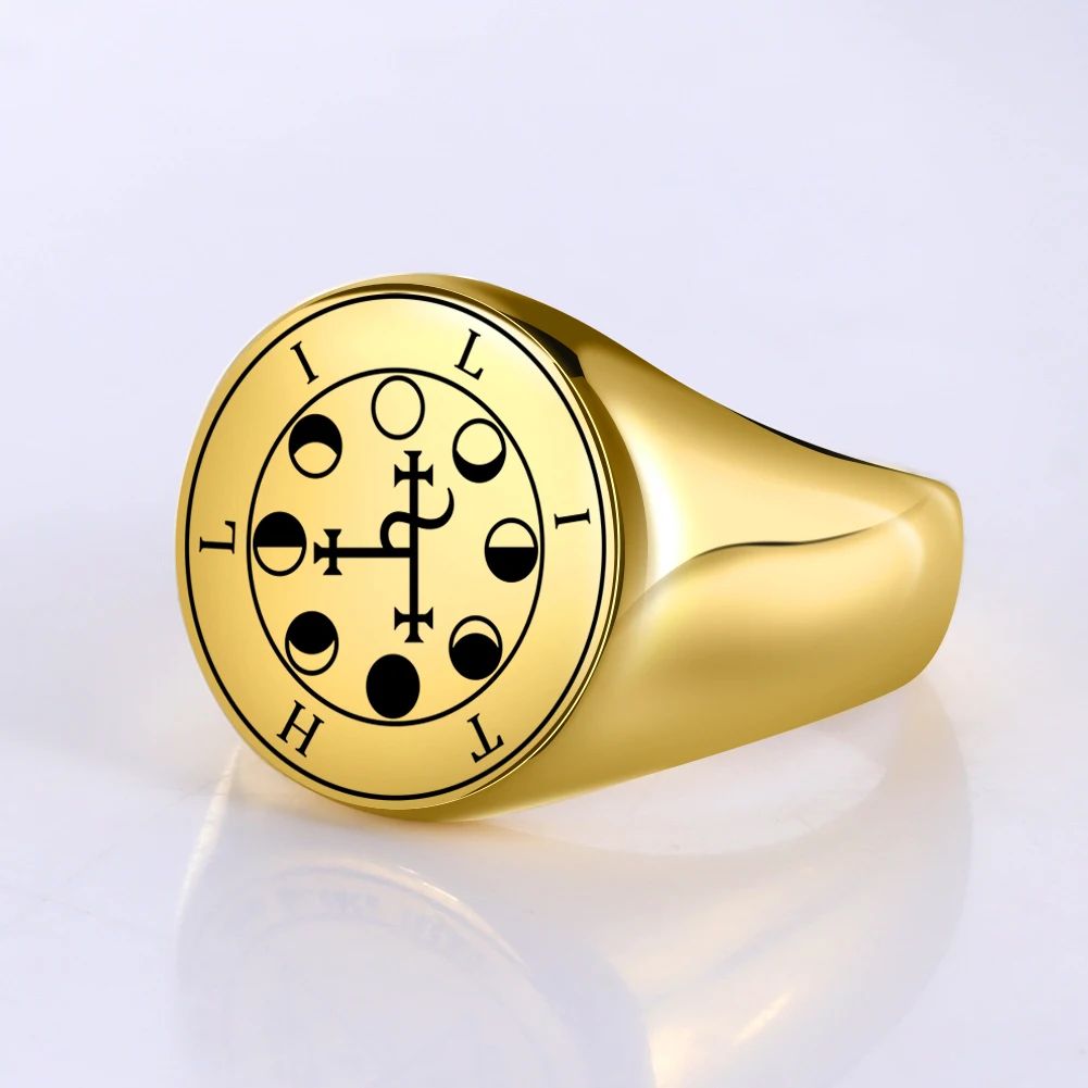 Dawapara Lilith Seal Kabbalah Amulet Men Ring Night and Moon Demon Goddess Solomon Magic Golden Stainless Steel Rings Jewelry view 6