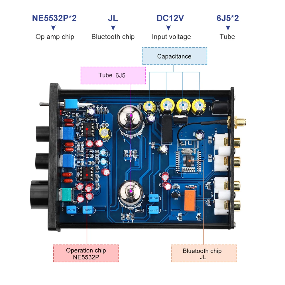 AIYIMA Stereo Buffer 6J5 (Upgrade 6J1) Bluetooth 4.2 5.0 Tube Preamplifier HiFi Amplifier Preamp With Treble Bass Tone Ajustment