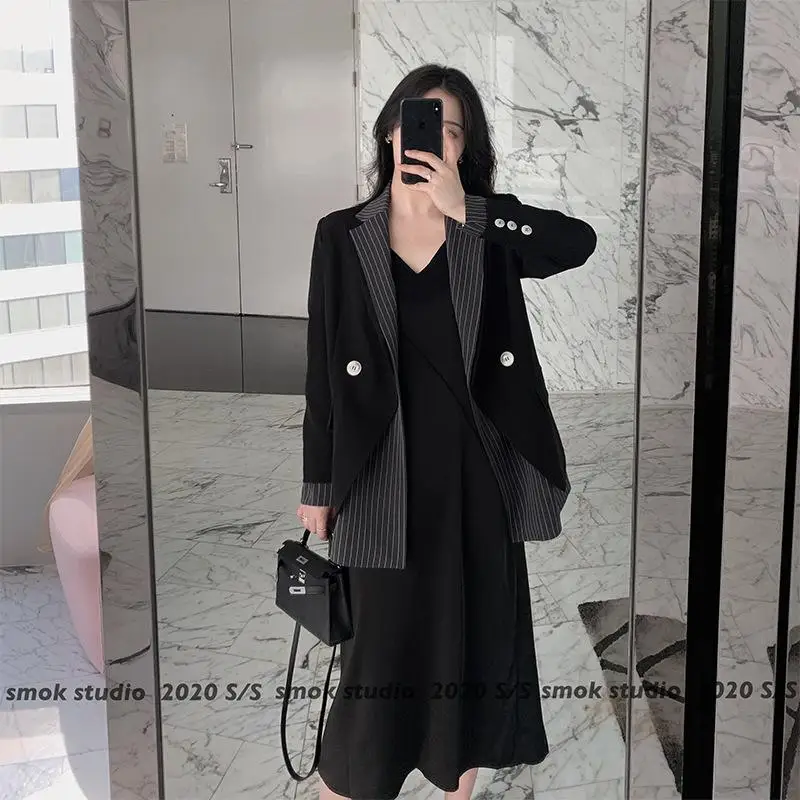 Slim Casual Brazers Women Faux Two Piece Black Suit for Office Lady Brazers Coats 2022 Spring New Female Fashion Suit Jackets