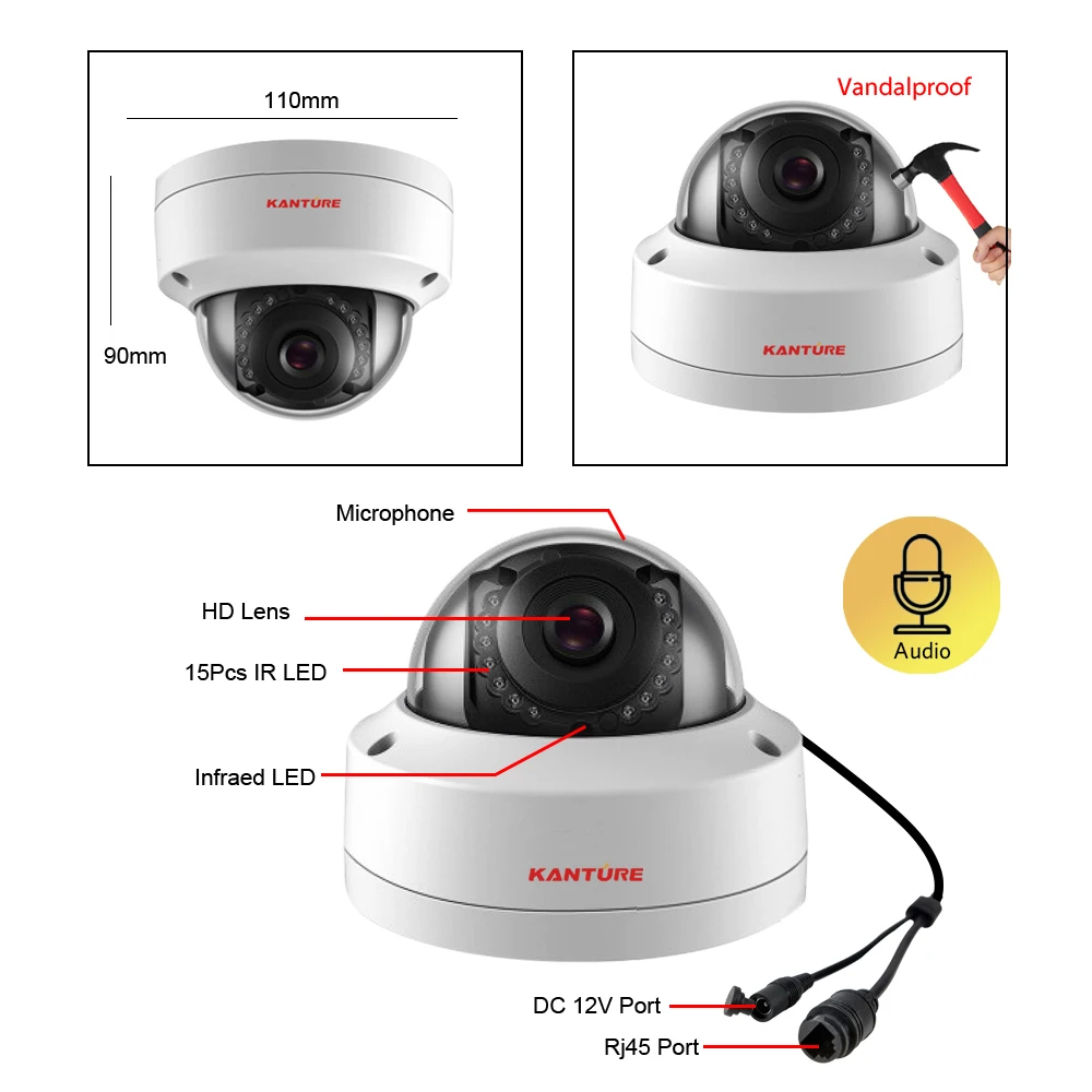 Imagem -06 - Kanture H.265 16ch 5mp Sistema de Câmera de Segurança Cctv 5mp Vandalproof Poe Kit de Câmera de Áudio Impermeável ao ar Livre Indoor 4k Nvr Xmeye