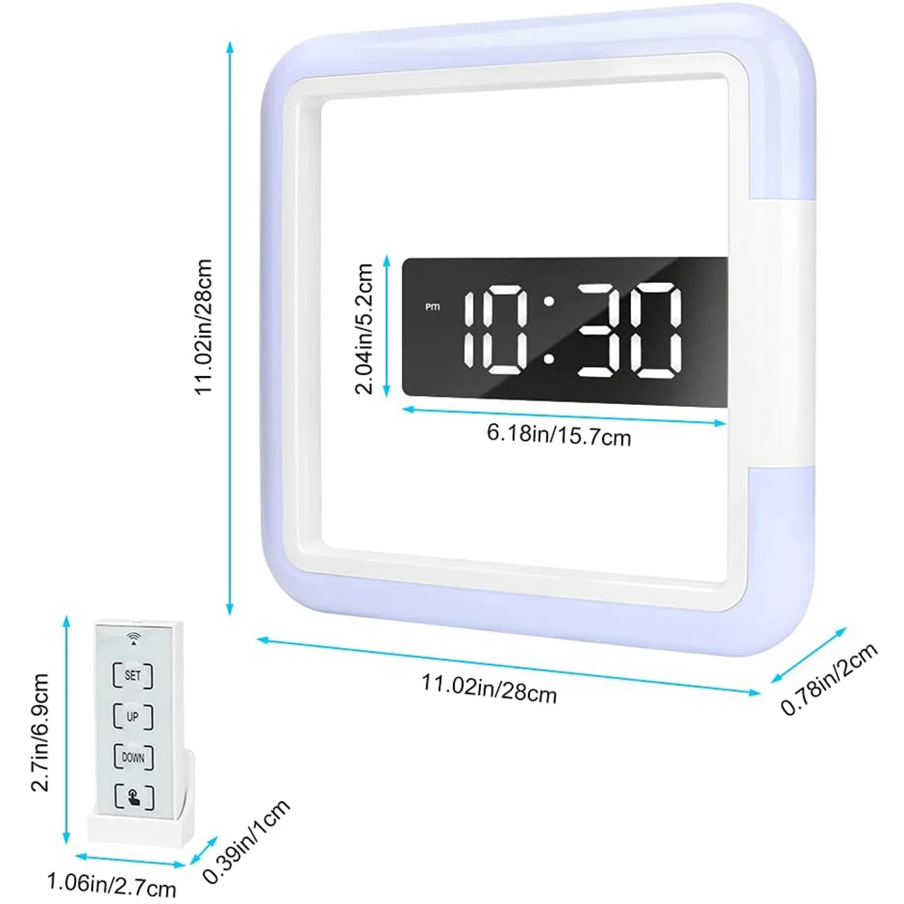 RGB Digital Alarm Clock LED Mirror Hollow Wall Clock Temperature Automatic Backlight Home Room Decor Modern Clocks Nightlight