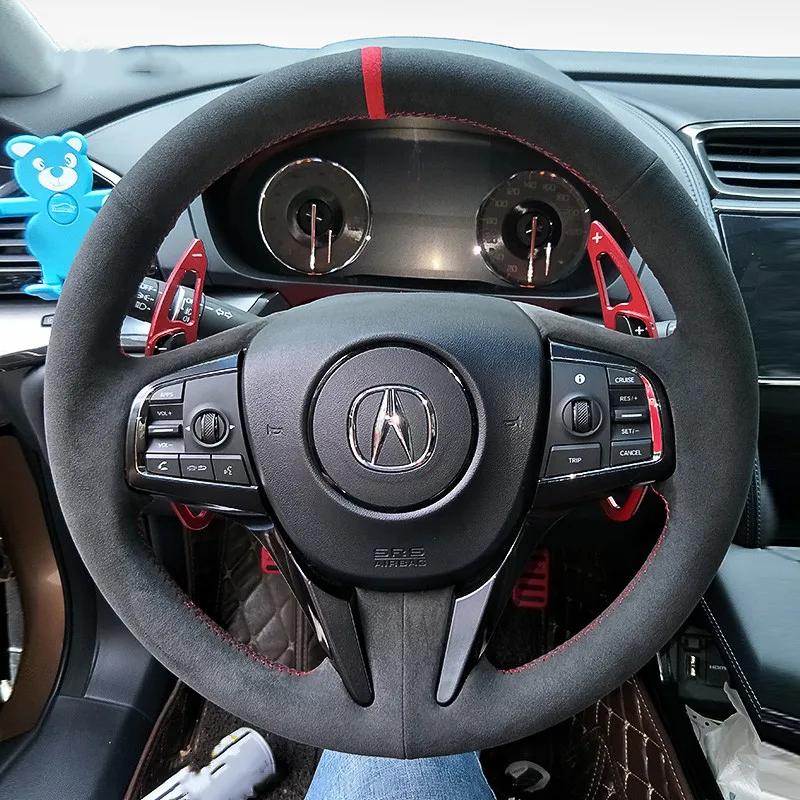 

For Acura CDX TL MDX RDX ZDX DIY Customized black leather suede car steering wheel cover interior modification accessories