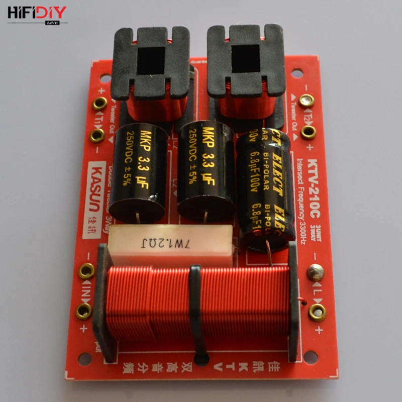 HIFIDIY KTV-210C 2 Way 3 speaker Double treble (Tweeter*2+ bass) Unit HiFi KTV Speakers audio Frequency Divider Crossover Filter