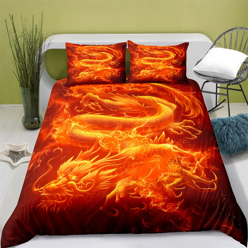 Home Textiles Printed Chinese Dragon Bedding Quilt Cover & Pillowcase 2/3PCS US/AE/UE Full Size Queen Bedding Set