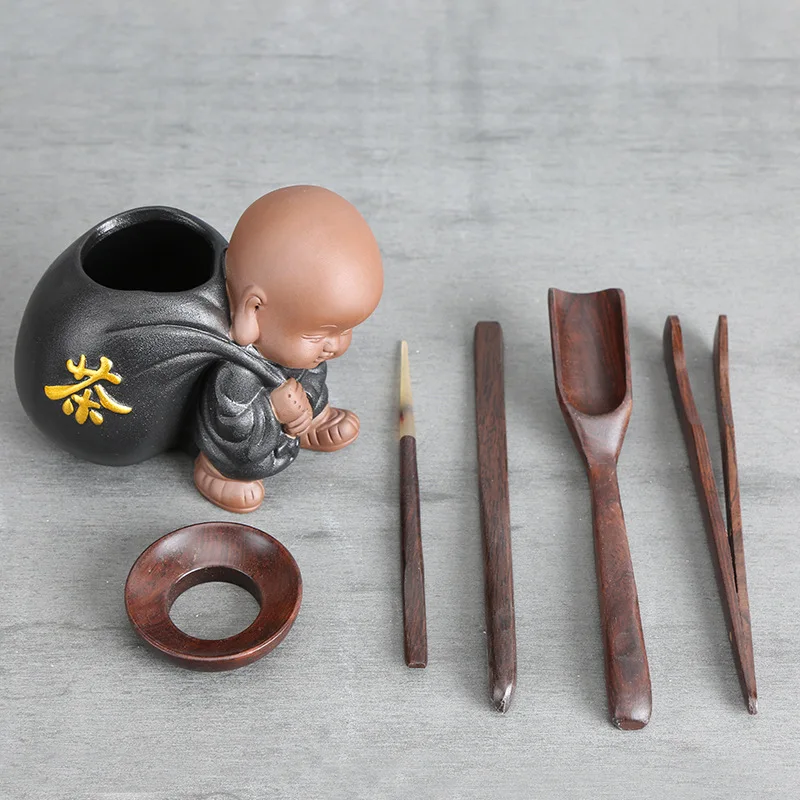 Zen Tea Zisha Little Monk Tea Ceremony Six Gentlemen Ebony Wood Bamboo Set Tea Set Accessories