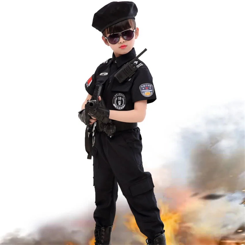 Policjant kostiumy dla dzieci Halloween Kids Party karnawał mundur policyjny 110-160Cm chłopcy policjanci armii ubrania Cosplay zestawy